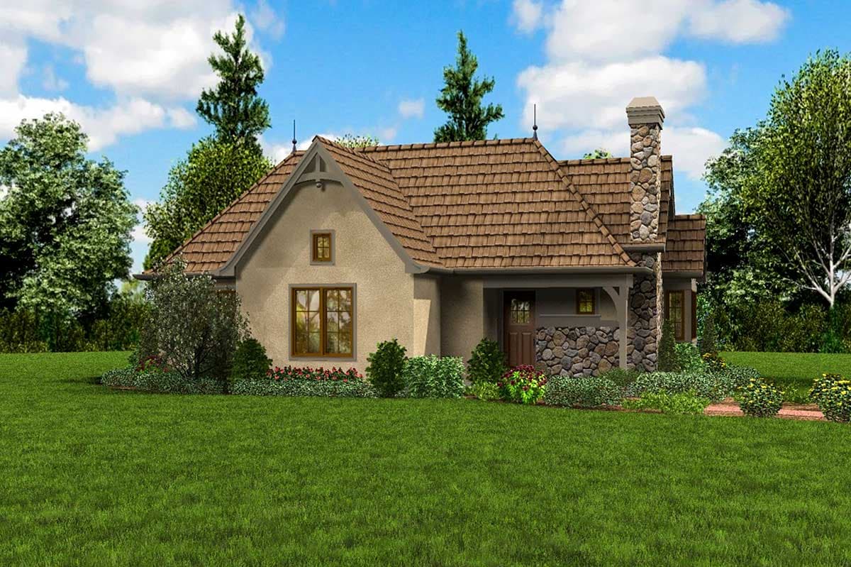 Plan 69593AM: 2 Bed Tiny Cottage House Plan - 782 Sq Ft - Image #4 - Cottage, European