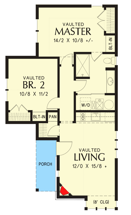 Plan 69593AM: 2 Bed Tiny Cottage House Plan - 782 Sq Ft - Floor Plan - Main Level - Cottage, European