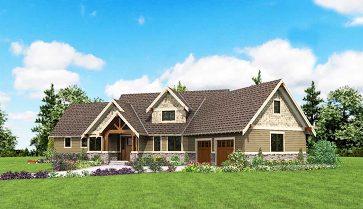 Plan 69594AM: Rugged Craftsman with Angled Garage - Image #4 - Craftsman, Mountain, Northwest, Rustic