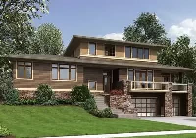 3 Bed Prairie Style for an Uphill Sloping Lot