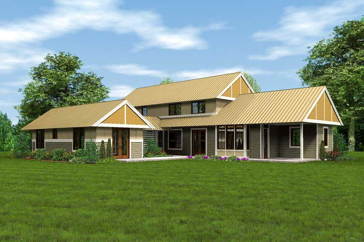 Plan 69609AM: Unique Dogtrot House Plan - Image #9 - Craftsman, Northwest