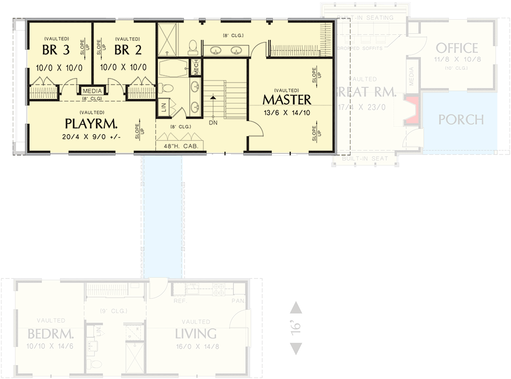 Plan 69609AM: Unique Dogtrot House Plan - Floor Plan - 2nd Floor - Craftsman, Northwest