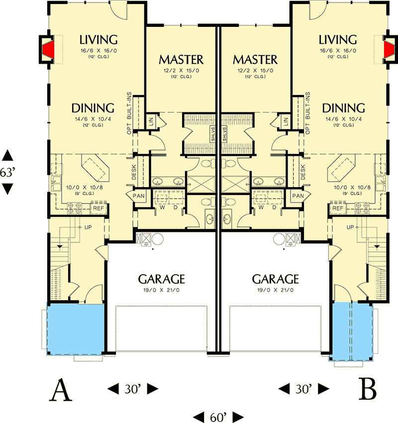 Plan 6983AM: Spacious Craftsman Style Duplex Home Plan - Floor Plan - Main Level - Craftsman, Northwest, Traditional