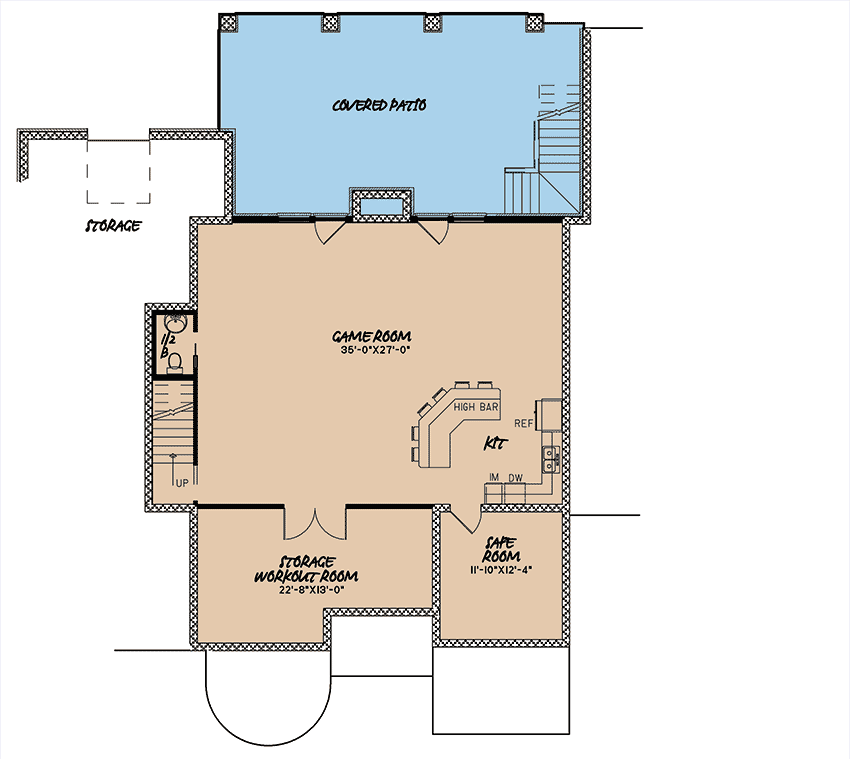 Plan 70501MK: 4-Bed House Plan with Vaulted Master and Turreted Flex Room - Floor Plan - Lower Level - European, French Country