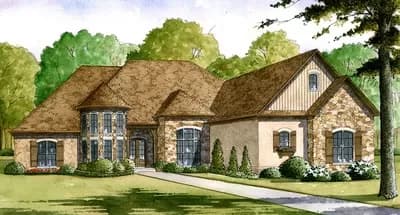 4-Bed House Plan with Vaulted Master and Turreted Flex Room