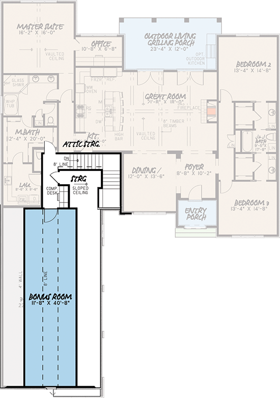 Plan 70506MK: 3 Bed European House Plan with Vaulted Great Room - 2532 Sq Ft - Floor Plan - Bonus - European, French Country, Traditional