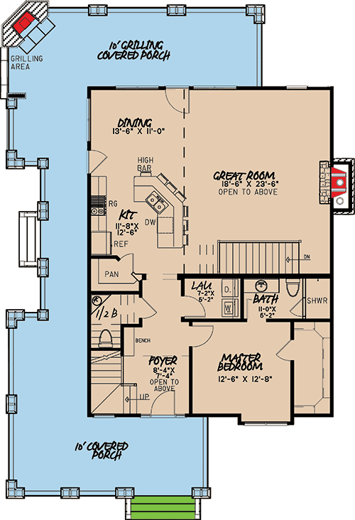 Plan 70509MK: Rustic House Plan with Wraparound Porch - 3307 Sq Ft - Floor Plan - Main Level - Cottage, Mountain, Rustic, Vacation