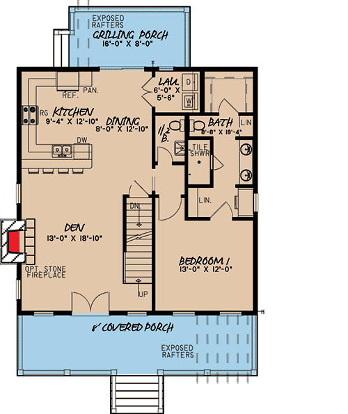 Plan 70517MK: 3 Levels of Country Living - 1661 Sq Ft - Floor Plan - Main Level - Cottage, Country, Mountain, Rustic, Vacation