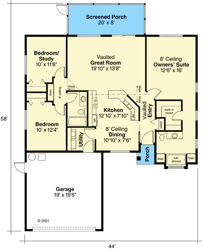 Plan 72035DA: Economical Mediterranean - Floor Plan - Main Level - Florida-Style, Mediterranean