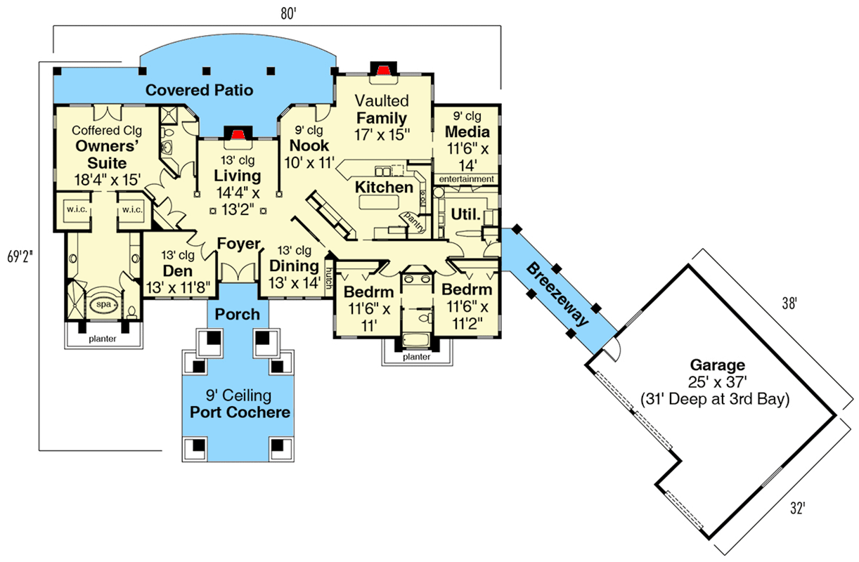 Plan 72048DA: Contemporary Prairie with Port-Cochere - Floor Plan - Main Level - Northwest, Prairie
