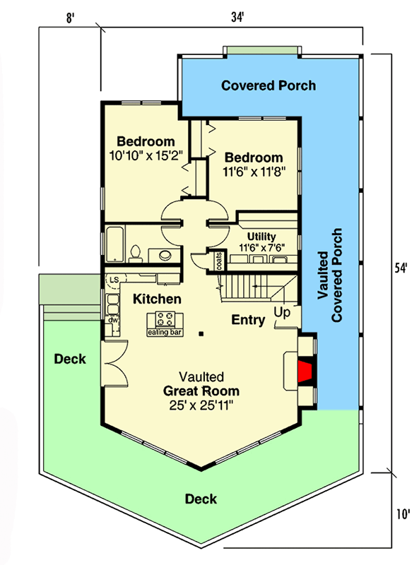Plan 72062DA: Attractive Vacation Retreat - Floor Plan - Main Level - Cabin, Contemporary, Mountain, Vacation