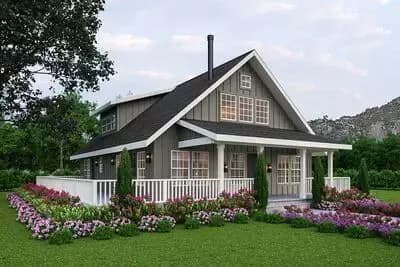 Two-Story Farmhouse Cottage House Plan with Wrap-Around Deck - 1749 Sq Ft