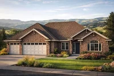 Charming 2561 sq ft 3 Bed 2 Bath Ranch House Plan with a 3 Car Garage and Vaulted Living Area.