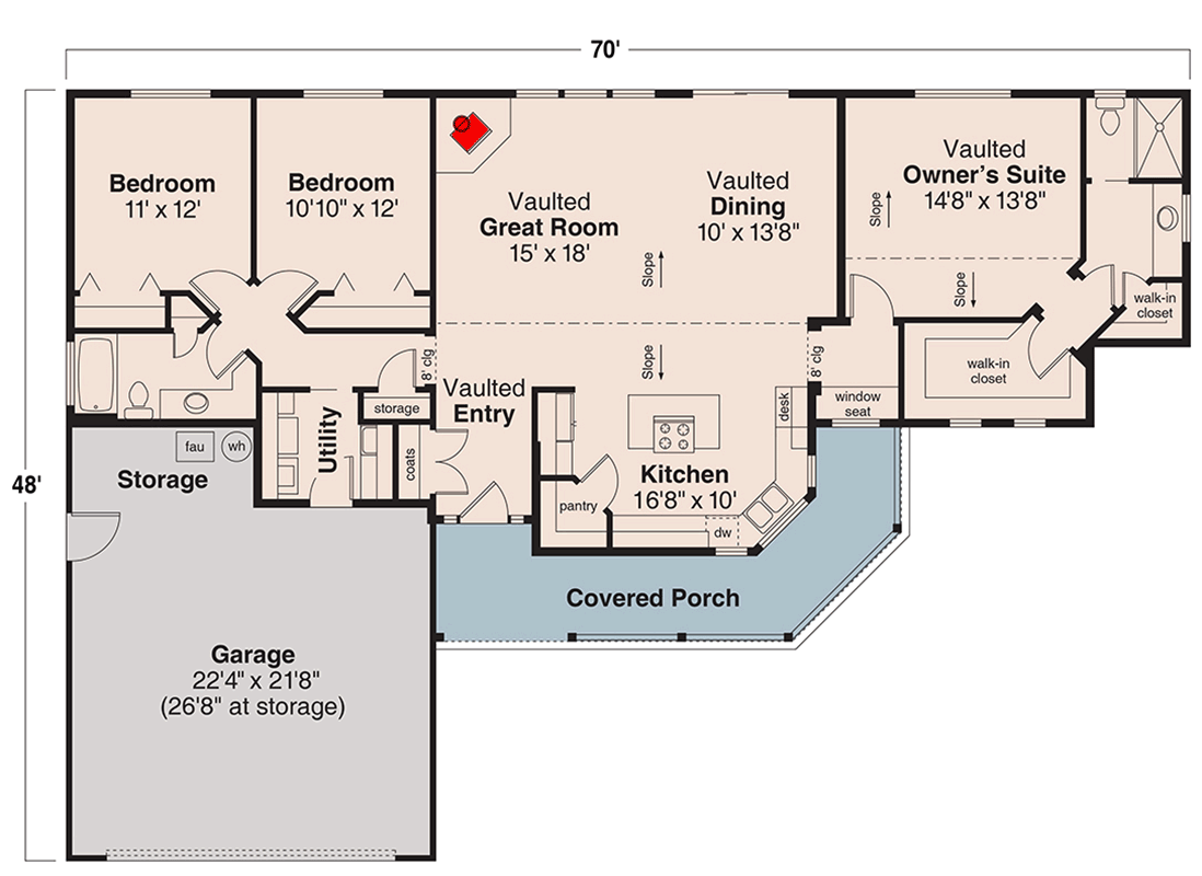 Plan 72102DA: Single-Story Country House Plan with Split-Bedrooms - 1668 Sq Ft - Floor Plan - Main Level - Country