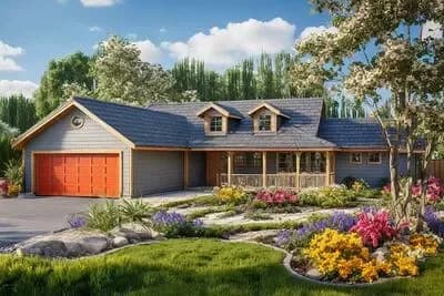 Single-Story Country House Plan with Split-Bedrooms - 1668 Sq Ft