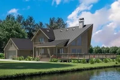 Two Story Lake Home Plan with Wrap Around Outdoor Living Space - 1744 Sq Ft