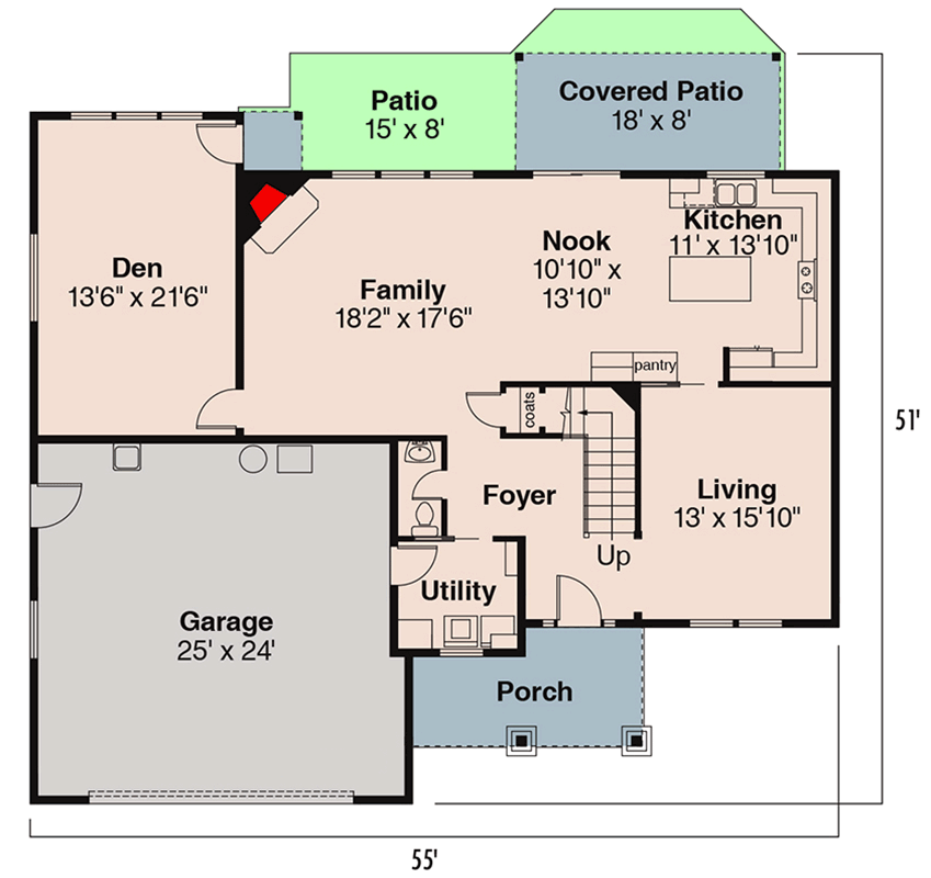 Plan 72115DA: Craftsman Mountain House Plan with 4 Bedrooms and 2,587 Square Feet - Floor Plan - Main Level - Craftsman, Mountain, Traditional