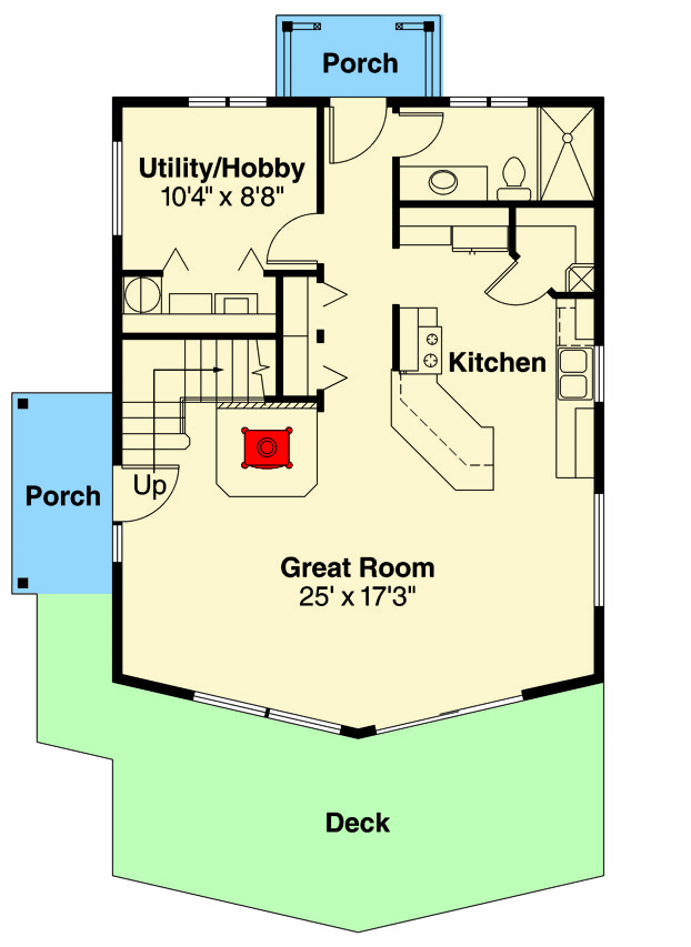 Plan 72117DA: Charming Modern 1 or 2-Bed Vacation Cottage House Plan Retreat - 1211 Sq Ft - Floor Plan - Main Level - Contemporary, Cottage, Mountain, Rustic, Vacation
