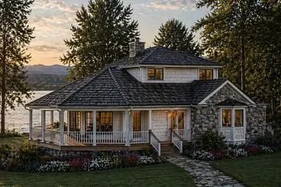 Rustic Northwest Style Vacation House Plan with Wraparound Porch and Loft