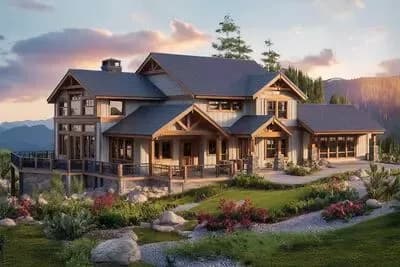 3-Bed Country Craftsman Lodge Home Plan with Wrap-Around Porch - 2726 Sq Ft