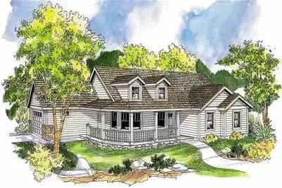 3-Bed Country Home Plan with Wraparound Porch