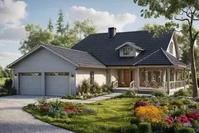Ranch House Plan with Wrap Around Porch and Vaulted Family Room