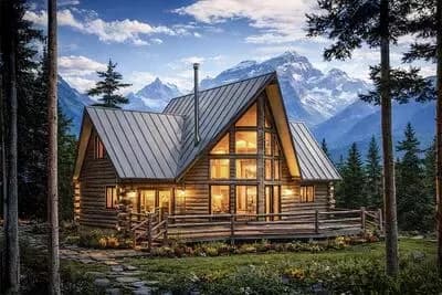 A-Frame Log Cabin House Plan with Lofty Great Room and Bunk Room
