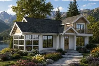 Cottage Vacation House Plan with Loft and Lakefront Views