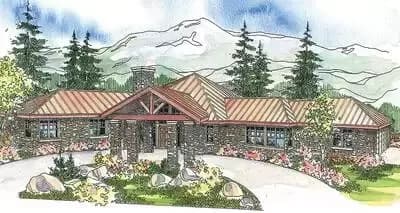House Plan with Octagonal Core and Grand Stone Porte Cochere Entrance