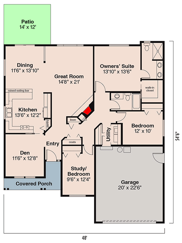 Plan 72513DA: Country Ranch House Plan with Flexible Spaces - Floor Plan - Main Level - Country, Ranch, Traditional