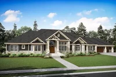 4901 Square Foot Ranch Home Plan with Vaulted Family Room