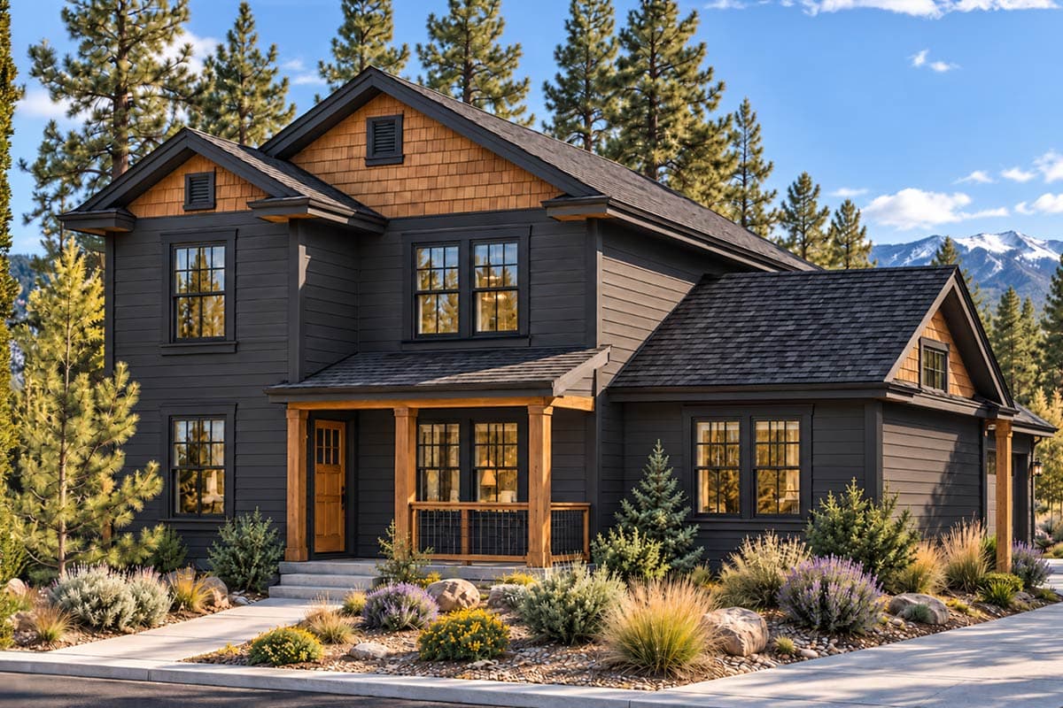 Charming Mountain Style House Plan with Three Bedrooms and Detached Garage