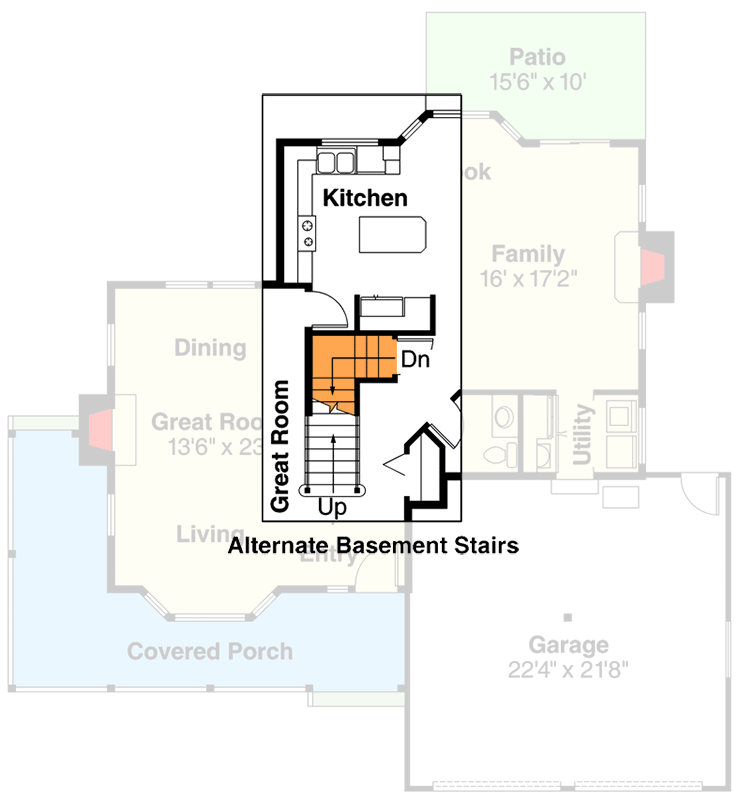 Plan 72570DA: Compact Country Farmhouse with Wrap Around Porch - Floor Plan - Basement Stairs Location - Country, Farmhouse