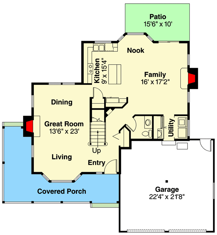 Plan 72570DA: Compact Country Farmhouse with Wrap Around Porch - Floor Plan - Main Level - Country, Farmhouse