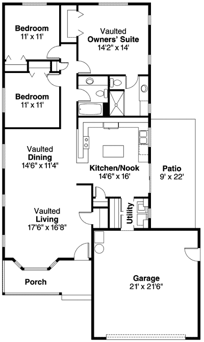 Plan 72624DA: Narrow Lot Ranch Home Plan - Floor Plan - Main Level - Country, Ranch