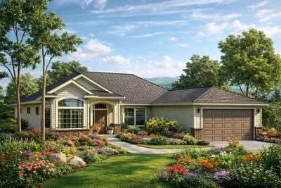 Northwest Ranch House Plan with 3 Bedrooms and 2-Car Garage