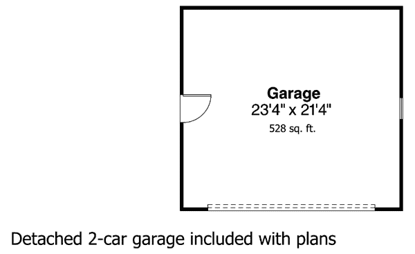 Floor plan of a detached 2-car garage, measuring 23'4" by 21'4", with a single entry door and overhead garage door.
