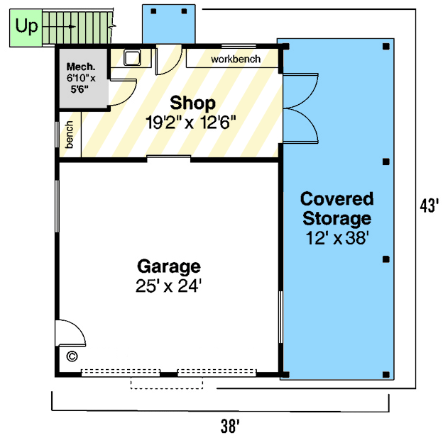 Plan 72667DA: Detached 650  Sq Ft Garage with Dormered Living Area - 804 Sq Ft - Floor Plan - Main Level - Carriage, Country, Craftsman, Rustic