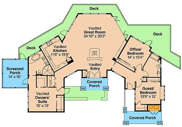 Plan 72672DA: Fantastic Panoramic Views - Floor Plan - Main Level - Craftsman, Ranch