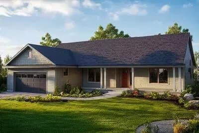 Classic 2 or 3 Bedroom Ranch House Plan with  Vaulted Great Room - 1884 Sq Ft