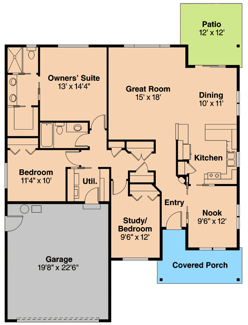 Plan 72679DA: Starter Or Empty Nester Craftsman Home Plan - Floor Plan - Main Level - Craftsman, Northwest, Ranch
