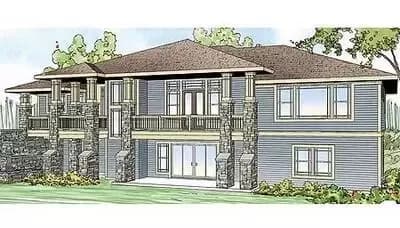 Prairie Home Plan for Sloping Lot