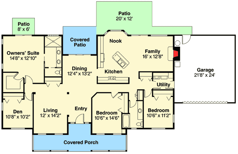 Plan 72727DA: Country Living With Great Porches - Floor Plan - Main Level - Country, Ranch