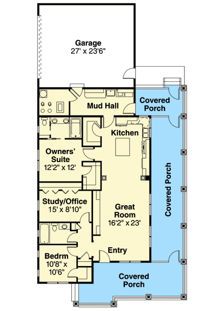 Plan 72750DA: Craftsman Cottage With Wraparound Porch - Floor Plan - Main Level - Cottage, Craftsman, Northwest