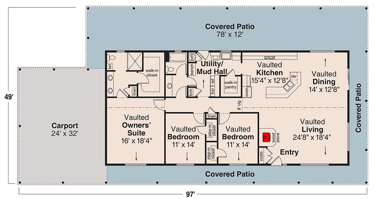 Plan 72772DA: 3 Bed Country Ranch With Wraparound Porch - Floor Plan - Main Level - Country, Ranch