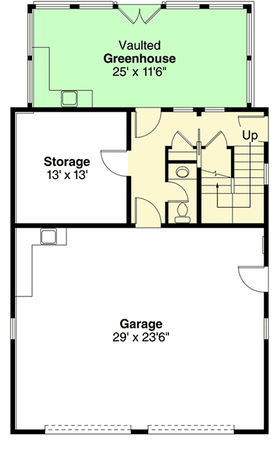 Plan 72777DA: Garage with Greenhouse and Apartment Potential - Floor Plan - Main Level - Carriage