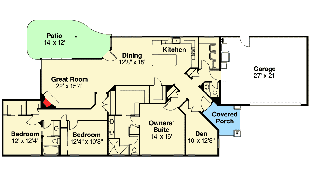 Plan 72791DA: 3-Bed Ranch Home Plan for a Narrow Lot - Floor Plan - Main Level - Ranch