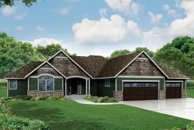 Craftsman Ranch Home Plan with 3 Beds