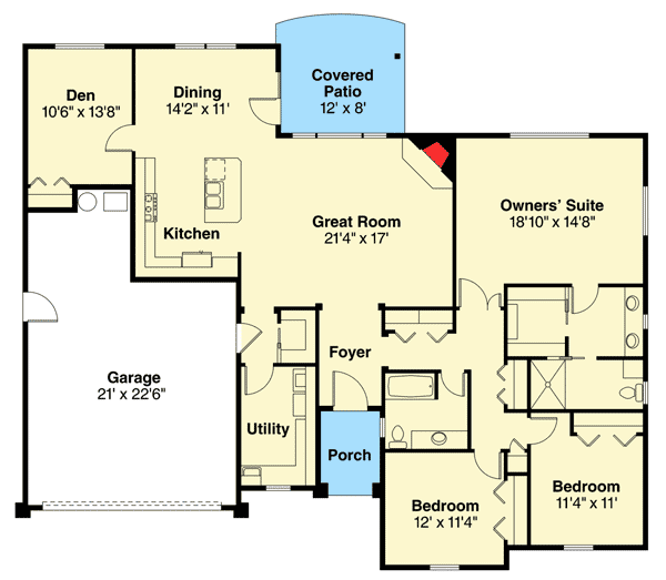 Plan 72814DA: Charming Traditional Home Plan - Floor Plan - Main Level - Northwest, Ranch