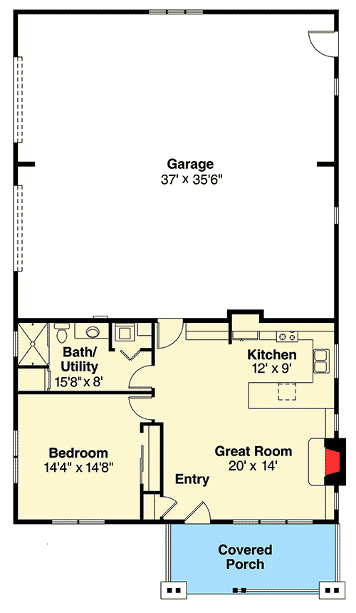 Plan 72817DA: Small Home and Big Garage - Floor Plan - Main Level - Cottage, Country, Mountain, Vacation